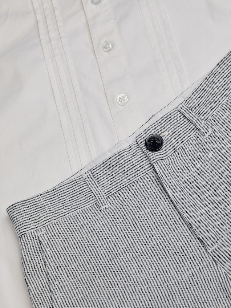 Monsoon Blue Pintuck Shirt and Stripe 100% Cotton Shorts Set - Image 3 of 3