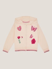 Monsoon White Floral Butterfly Embroidered Zip-Up 100% Cotton Hoodie - Image 1 of 3