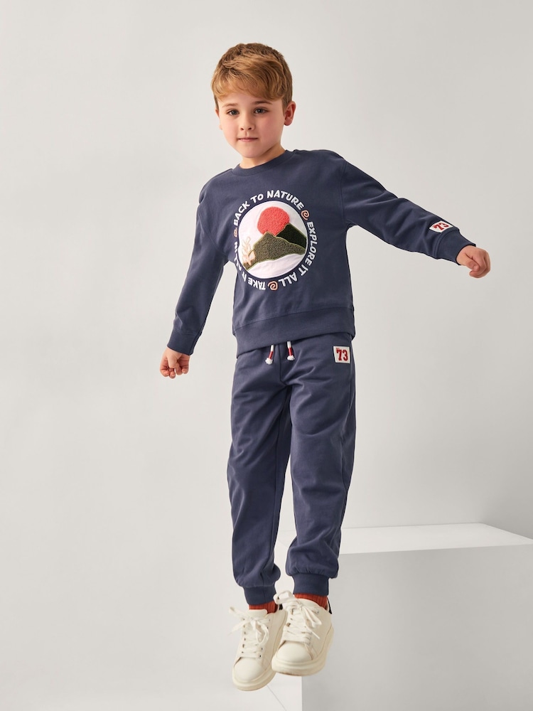 Monsoon Blue Back To Nature 100% Cotton Sweatshirt and Joggers Set - Image 1 of 4