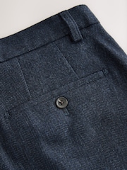 Navy Blue Regular Tapered Fit Nova Fides Wool Rich Herringbone Trousers - Image 10 of 10