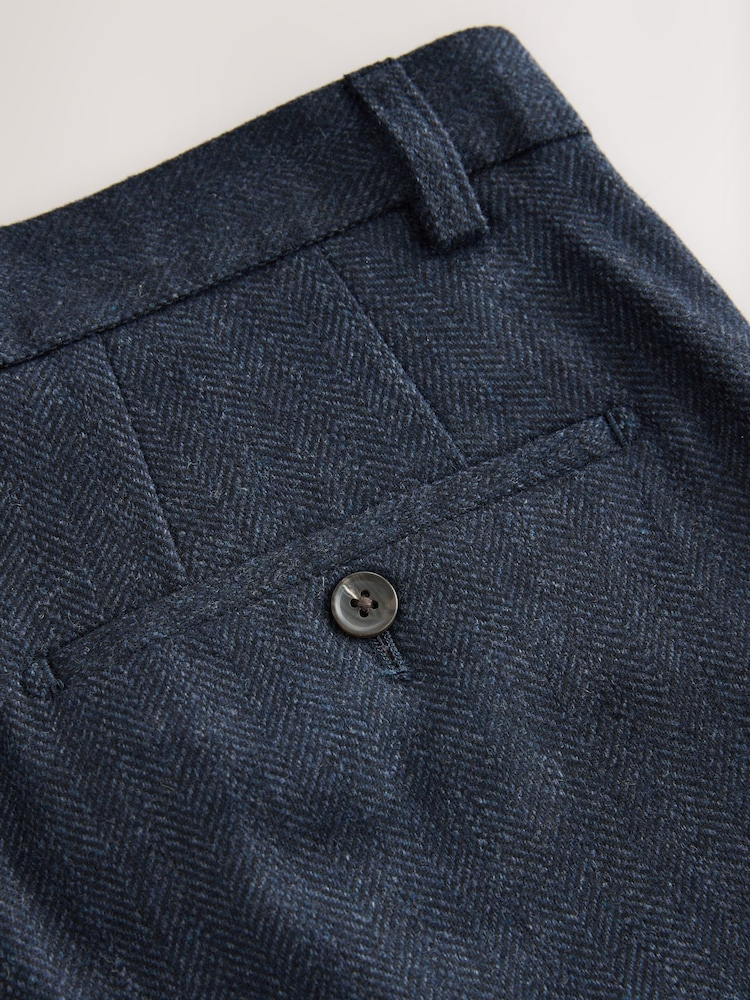 Navy Blue Regular Tapered Fit Nova Fides Wool Rich Herringbone Trousers - Image 10 of 10