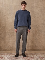 Grey Regular Tapered Fit Smart Textured Trousers With Wool - Image 1 of 7