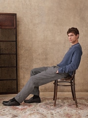 Grey Regular Tapered Fit Smart Textured Trousers With Wool - Image 2 of 7