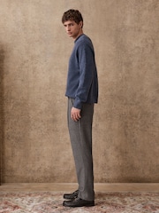 Grey Regular Tapered Fit Smart Textured Trousers With Wool - Image 3 of 7