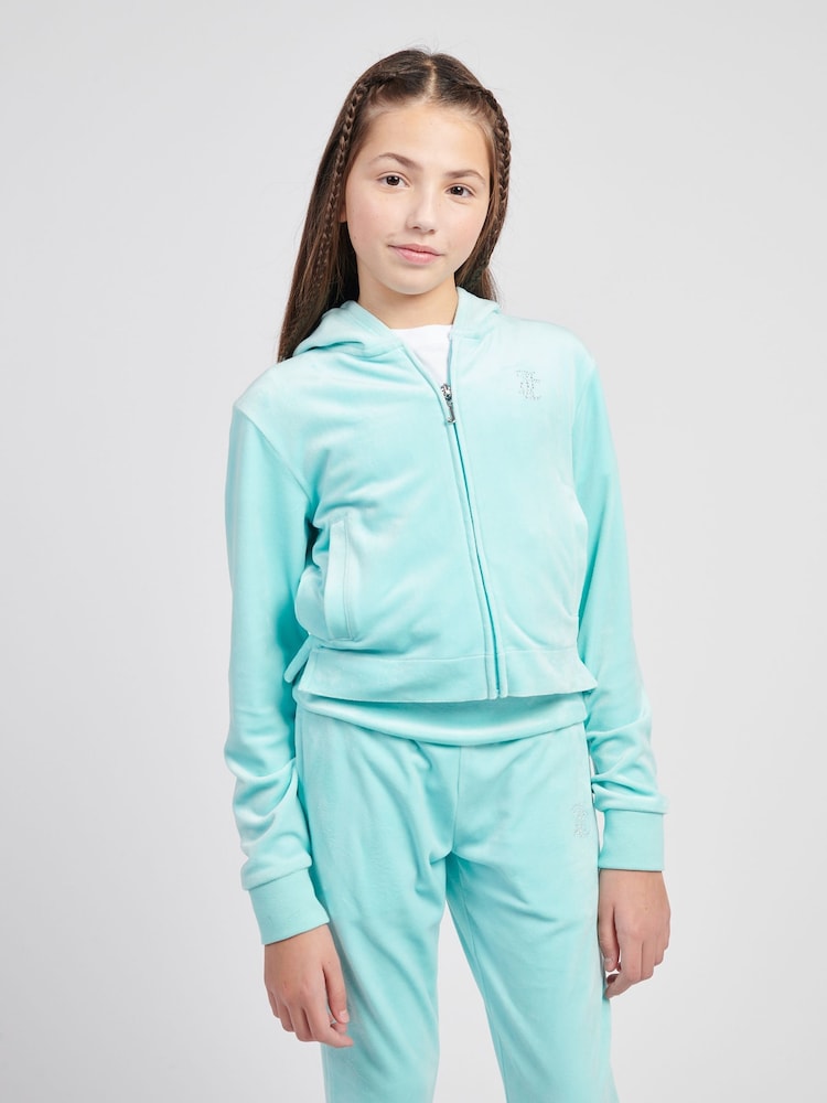 Juicy Couture Blue Girls Arch Zip-Thru Diamante Hoodie - Image 1 of 8