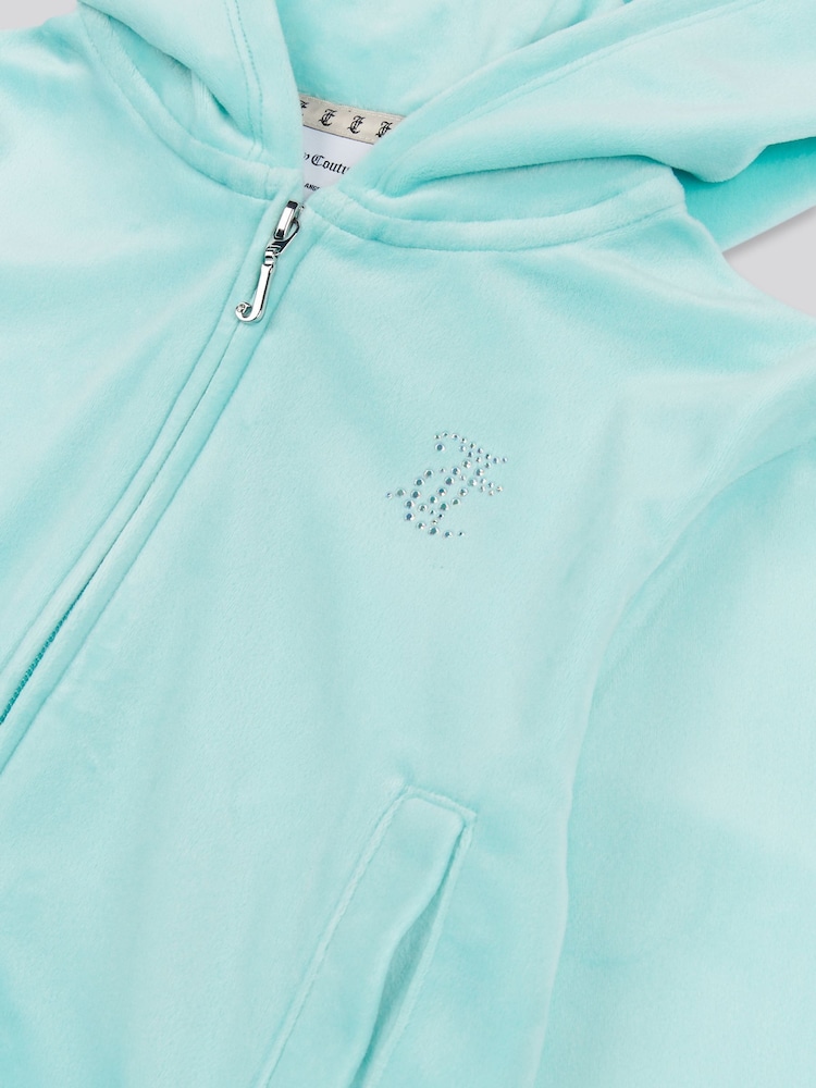 Juicy Couture Blue Girls Arch Zip-Thru Diamante Hoodie - Image 8 of 8