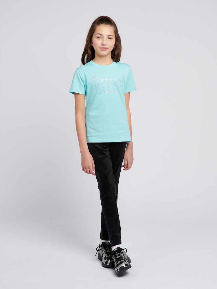 Juicy Couture Blue Girls Diamante Fitted 100% Cotton T-Shirt - Image 2 of 7
