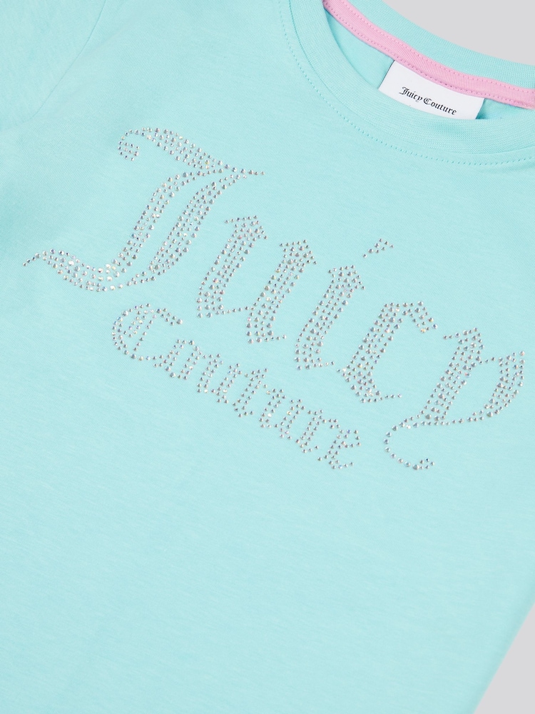 Juicy Couture Blue Girls Diamante Fitted 100% Cotton T-Shirt - Image 7 of 7