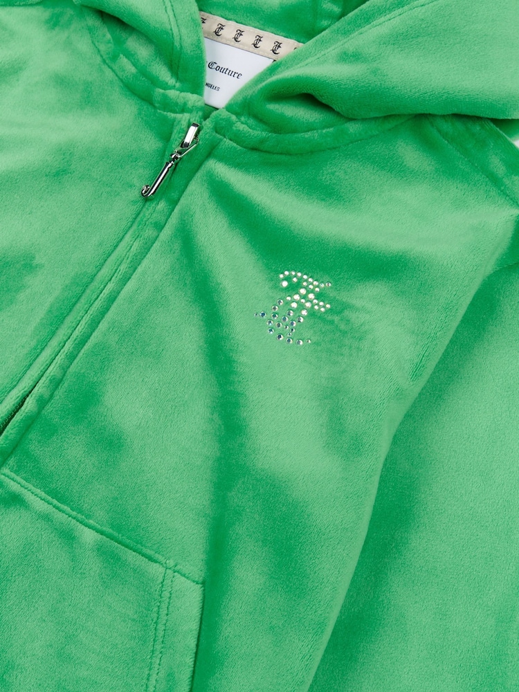 Juicy Couture Light Green Diamanté Zip Through Hoodie - Image 8 of 8