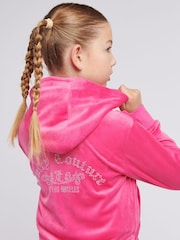 Juicy Couture Pink Girls Arch Zip-Thru Diamante Hoodie - Image 4 of 7