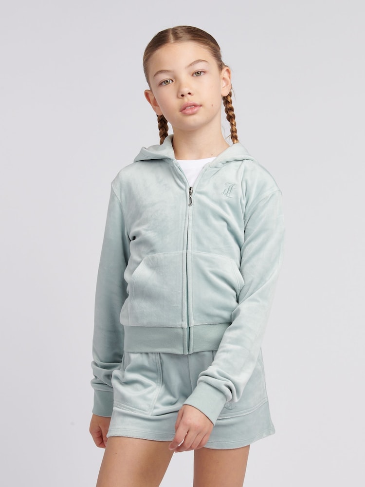 Juicy Couture Light Blue Girls Tonal Velour Zip Up Hoodie - Image 1 of 4