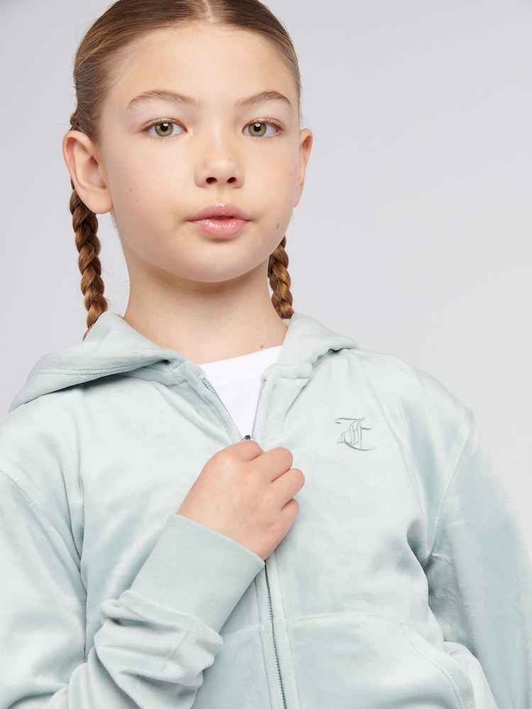 Juicy Couture Light Blue Girls Tonal Velour Zip Up Hoodie - Image 4 of 4