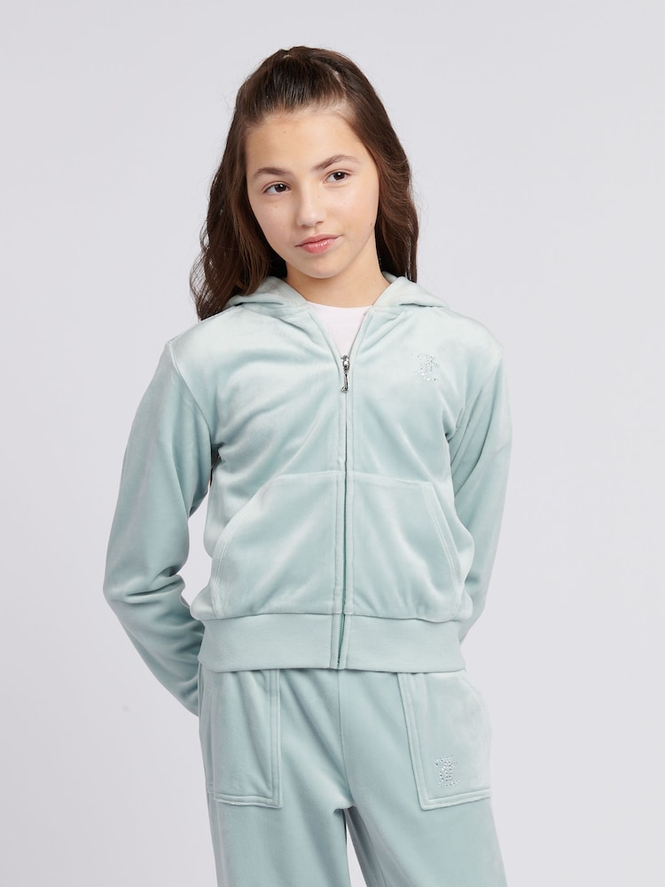 Juicy Couture Blue Girls Diamante Zip-Through Hoodie - Image 1 of 7