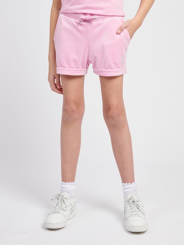 Juicy Couture Light Pink Girls Velour Fold Up Shorts - Image 1 of 1