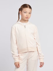 Juicy Couture Cream Girls Tonal Velour Zip Up Hoodie - Image 1 of 7