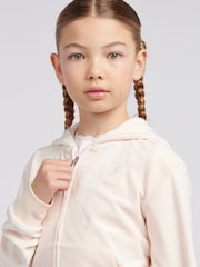 Juicy Couture Cream Girls Tonal Velour Zip Up Hoodie - Image 4 of 7