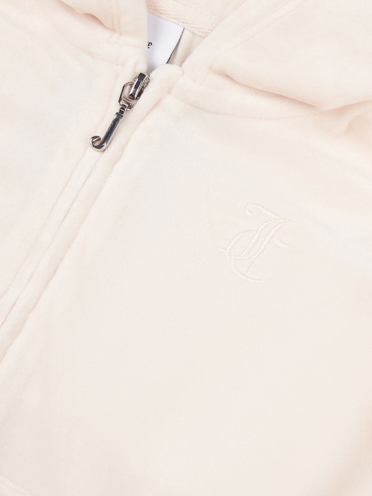 Juicy Couture Cream Girls Tonal Velour Zip Up Hoodie - Image 7 of 7