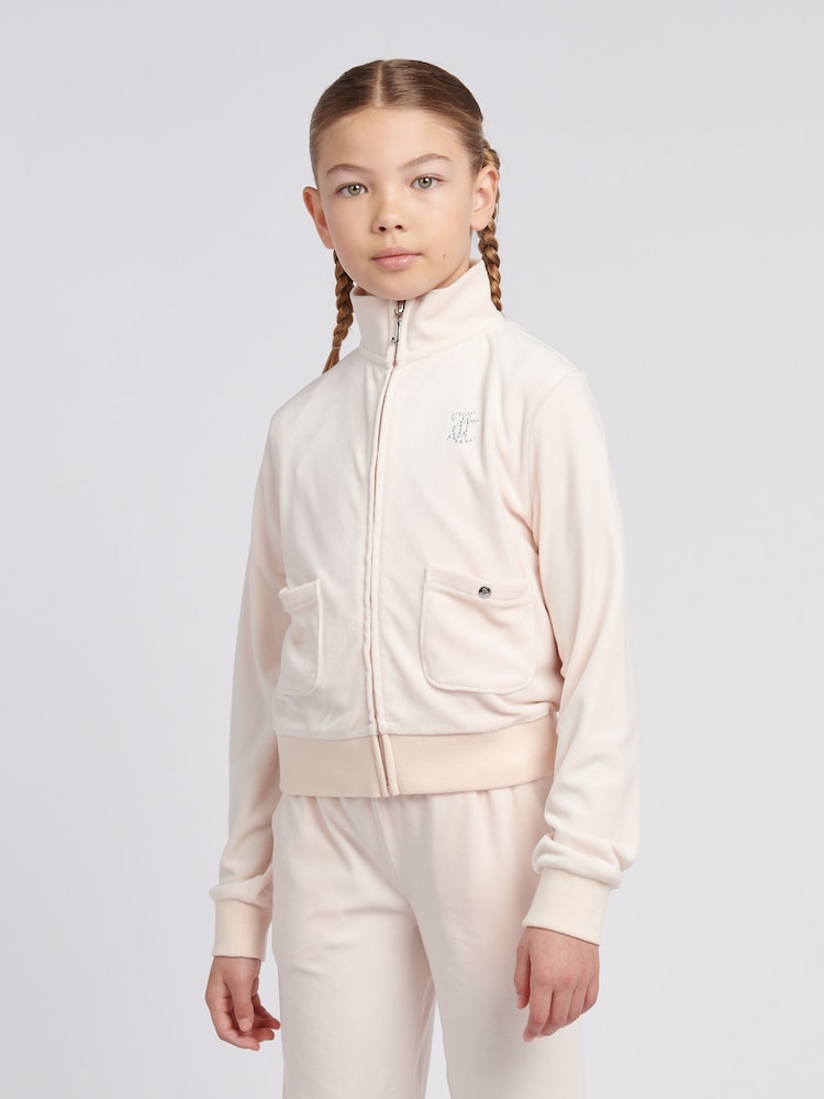 Juicy Couture Cream Girls Velour Zip-Thru Jacket - Image 1 of 7