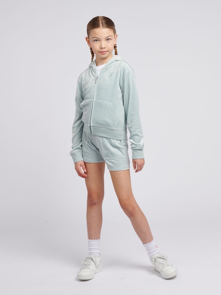 Juicy Couture Light Blue Girls Tonal Embroidered Velour Shorts - Image 2 of 7