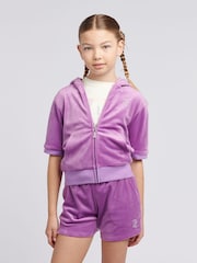 Juicy Couture Purple Girls Diamante Zip Thru Short-Sleeve Hoodie - Image 1 of 9
