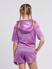 Juicy Couture Purple Girls Diamante Zip Thru Short-Sleeve Hoodie - Image 2 of 9