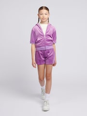 Juicy Couture Purple Girls Diamante Zip Thru Short-Sleeve Hoodie - Image 3 of 9