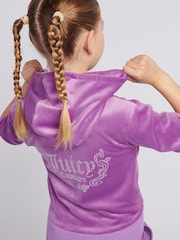 Juicy Couture Purple Girls Diamante Zip Thru Short-Sleeve Hoodie - Image 5 of 9