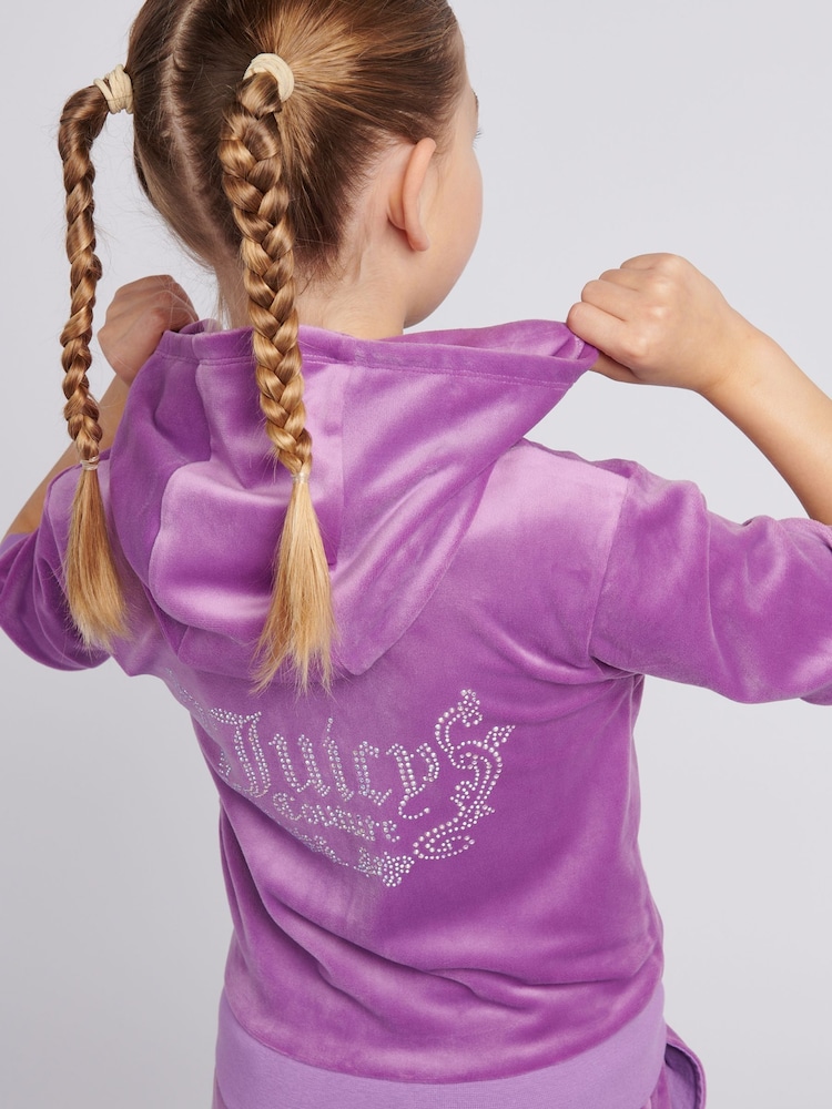 Juicy Couture Purple Girls Diamante Zip Thru Short-Sleeve Hoodie - Image 5 of 9