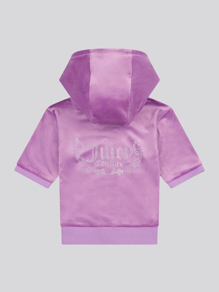 Juicy Couture Purple Girls Diamante Zip Thru Short-Sleeve Hoodie - Image 7 of 9
