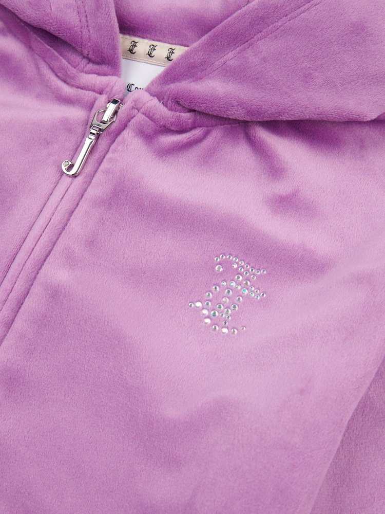 Juicy Couture Purple Girls Diamante Zip Thru Short-Sleeve Hoodie - Image 8 of 9