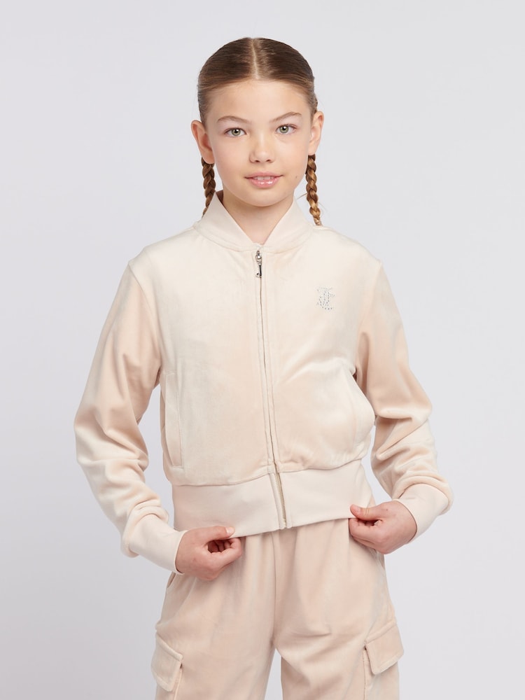 Juicy Couture Cream Girls Cropped Zip-Thru Sweatshirt - Image 1 of 8