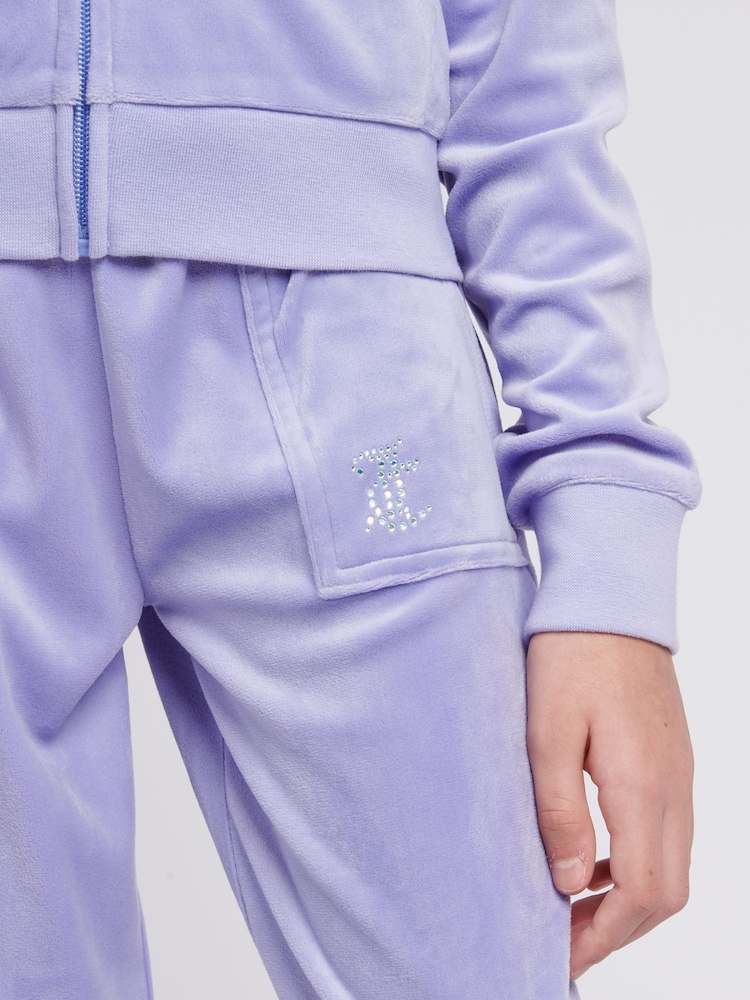 Juicy Couture Purple Girls Diamante Wide Leg Joggers - Image 4 of 7