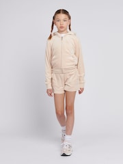 Juicy Couture Cream Girls Tonal Embroidered Velour Shorts - Image 2 of 7