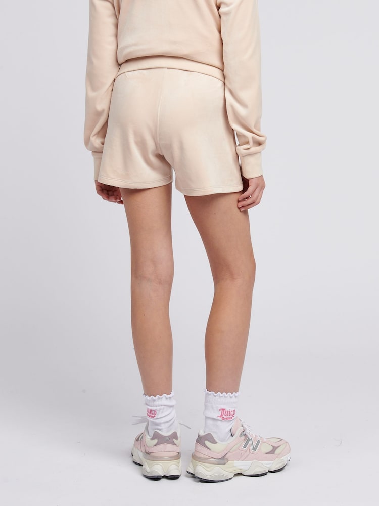 Juicy Couture Cream Girls Tonal Embroidered Velour Shorts - Image 3 of 7