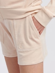 Juicy Couture Cream Girls Tonal Embroidered Velour Shorts - Image 4 of 7