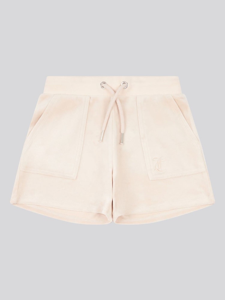 Juicy Couture Cream Girls Tonal Embroidered Velour Shorts - Image 5 of 7