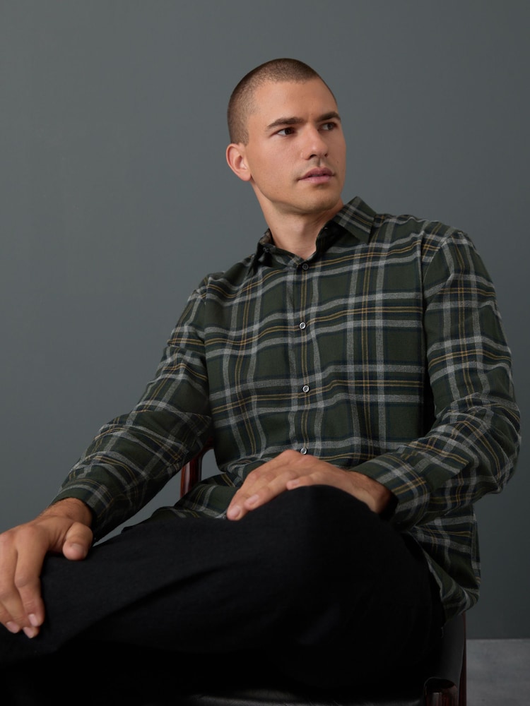 Black Watch Check Brushed 100% Cotton Flannel Shirt - Image 1 of 5 Black Watch Check Brushed 100% Cotton Flannel Shirt - Image 1 of 5