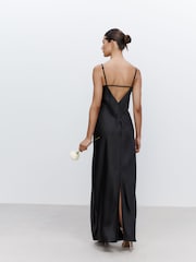 Black Bridesmaid Satin Cowl Neck V-Back Maxi Dress - Image 3 of 6