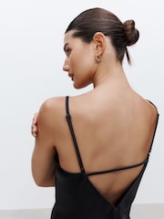 Black Bridesmaid Satin Cowl Neck V-Back Maxi Dress - Image 4 of 6