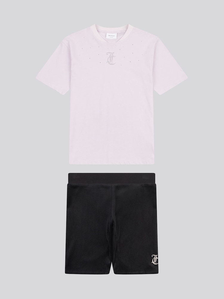 Juicy Couture Black Girls Loose T-Shirt & Velour Cycling Shorts Set - Image 1 of 5