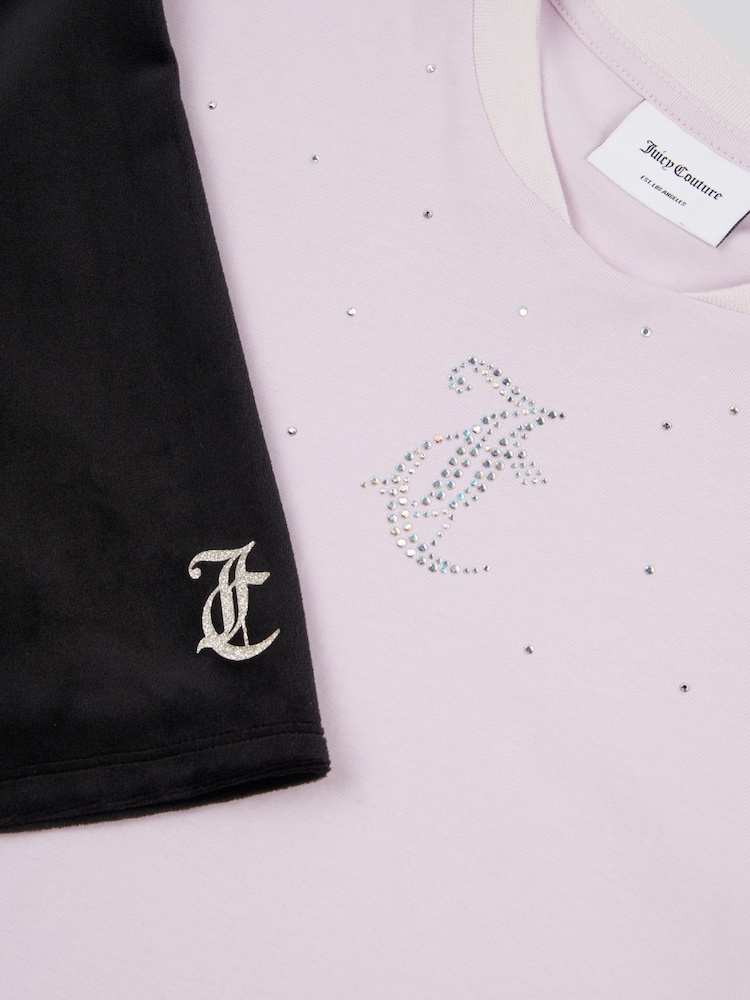 Juicy Couture Black Girls Loose T-Shirt & Velour Cycling Shorts Set - Image 3 of 5