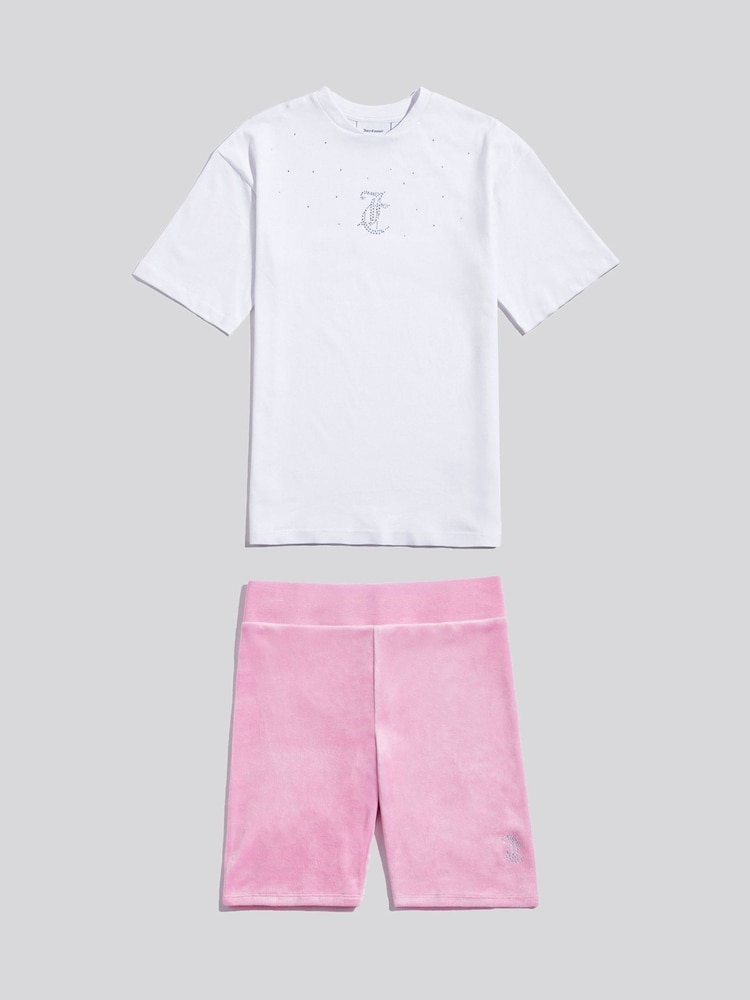 Juicy Couture Pink Girls Loose T-Shirt & Velour Cycling Shorts Set - Image 1 of 3