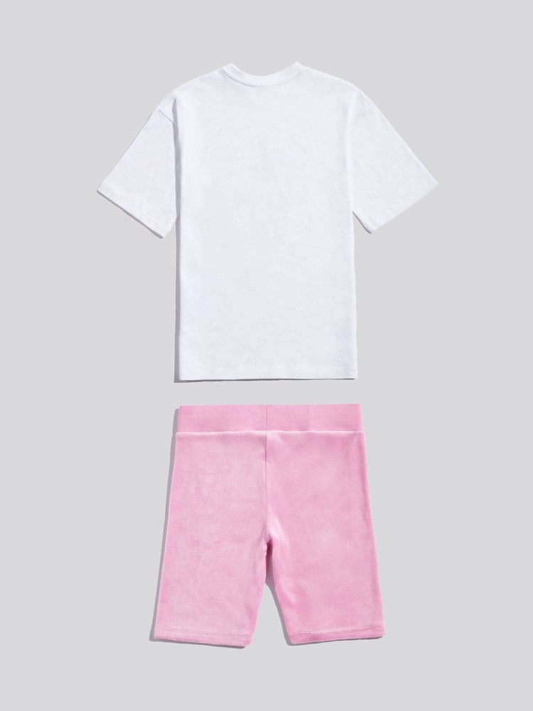 Juicy Couture Pink Girls Loose T-Shirt & Velour Cycling Shorts Set - Image 2 of 3