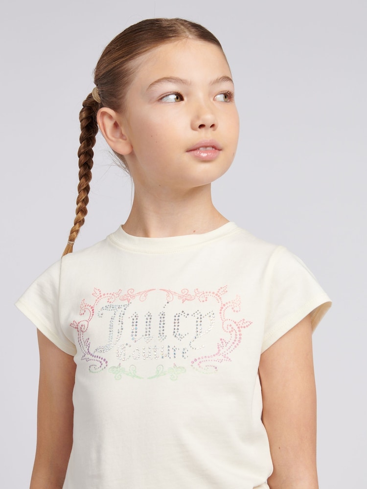 Juicy Couture Purple Girls Heritage Ringer T-Shirt & Velour Shorts Set - Image 3 of 10