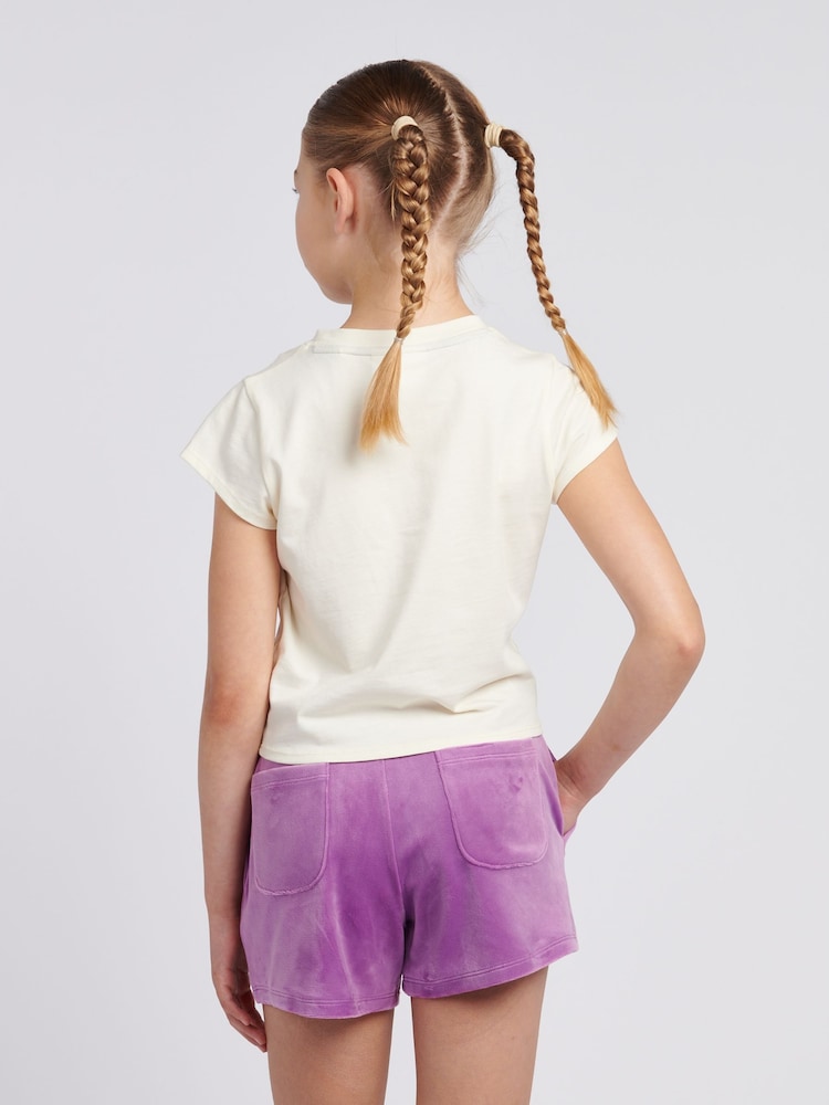 Juicy Couture Purple Girls Heritage Ringer T-Shirt & Velour Shorts Set - Image 4 of 10