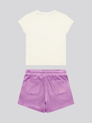Juicy Couture Purple Girls Heritage Ringer T-Shirt & Velour Shorts Set - Image 7 of 10