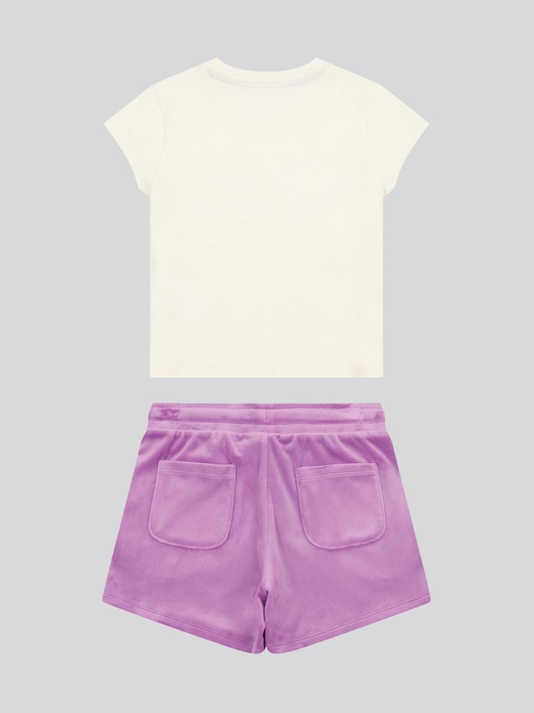 Juicy Couture Purple Girls Heritage Ringer T-Shirt & Velour Shorts Set - Image 7 of 10