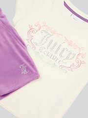 Juicy Couture Purple Girls Heritage Ringer T-Shirt & Velour Shorts Set - Image 8 of 10