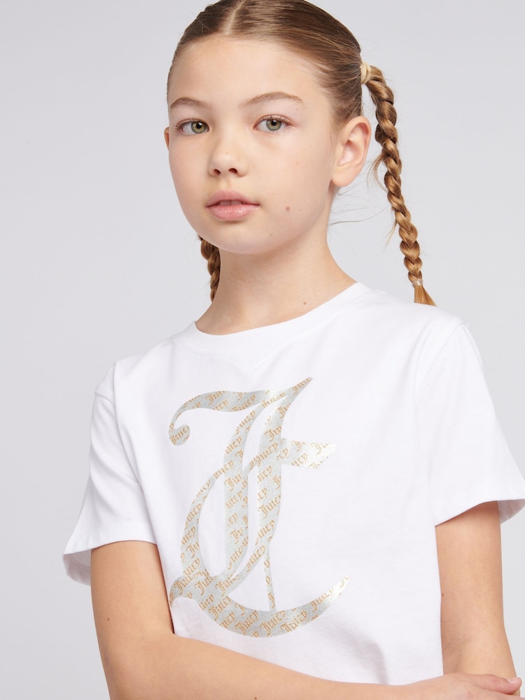 Juicy Couture Blue Girls Boxy T-Shirt & Velour Shorts Set - Image 4 of 10