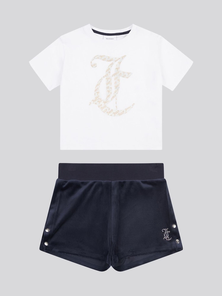 Juicy Couture Blue Girls Boxy T-Shirt & Velour Shorts Set - Image 6 of 10